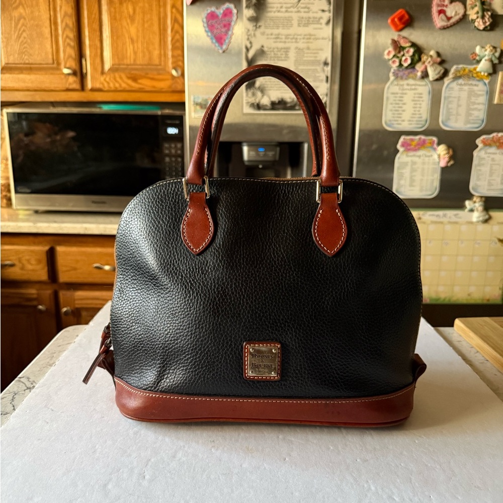 Vintage DB Dome Black Leather Textured Satchel Tote